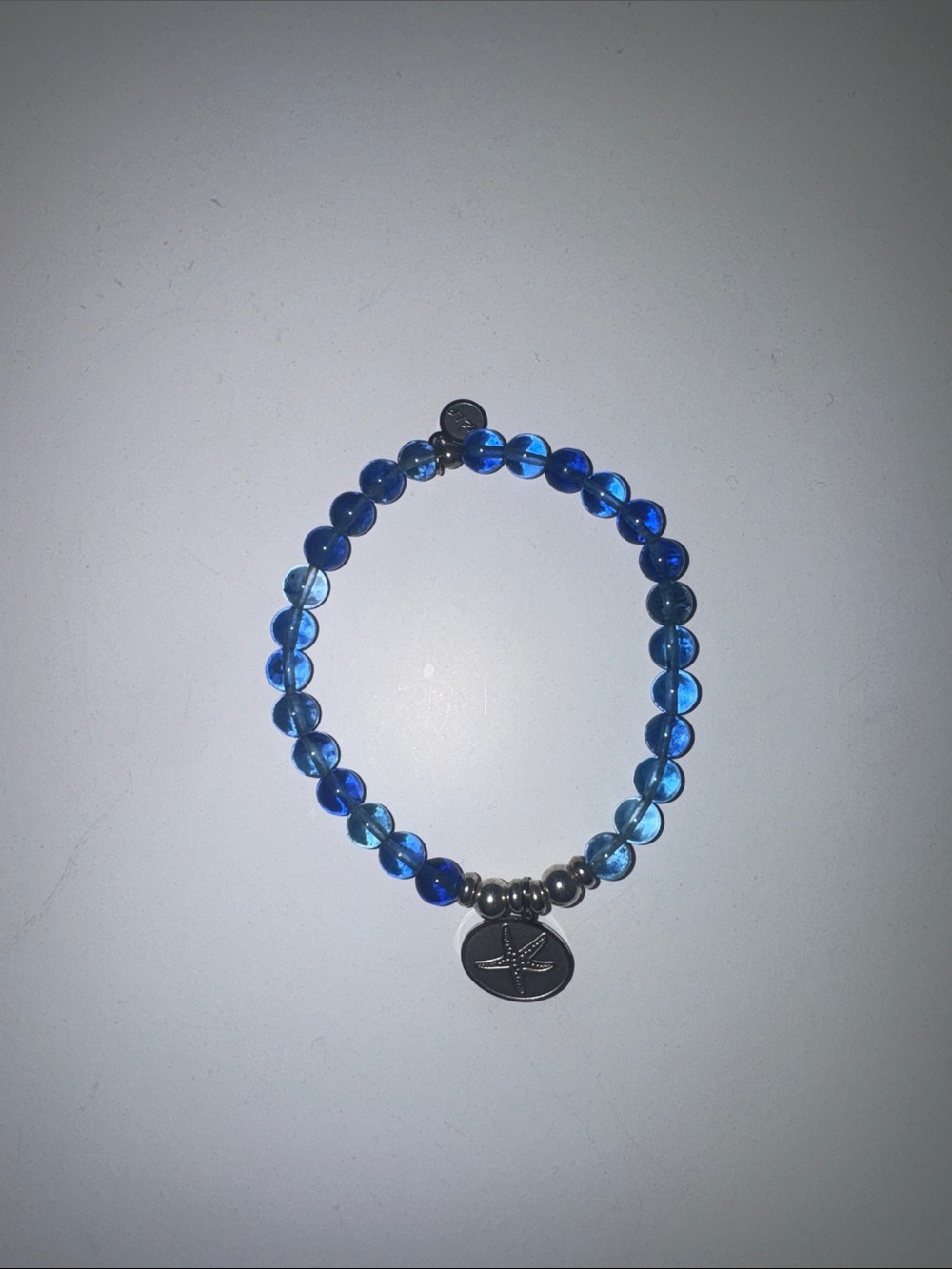 Blue Beaded Starfish Charm Stretch Bracelet